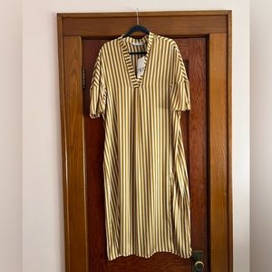 Zara NWT long gold and cream striped dress